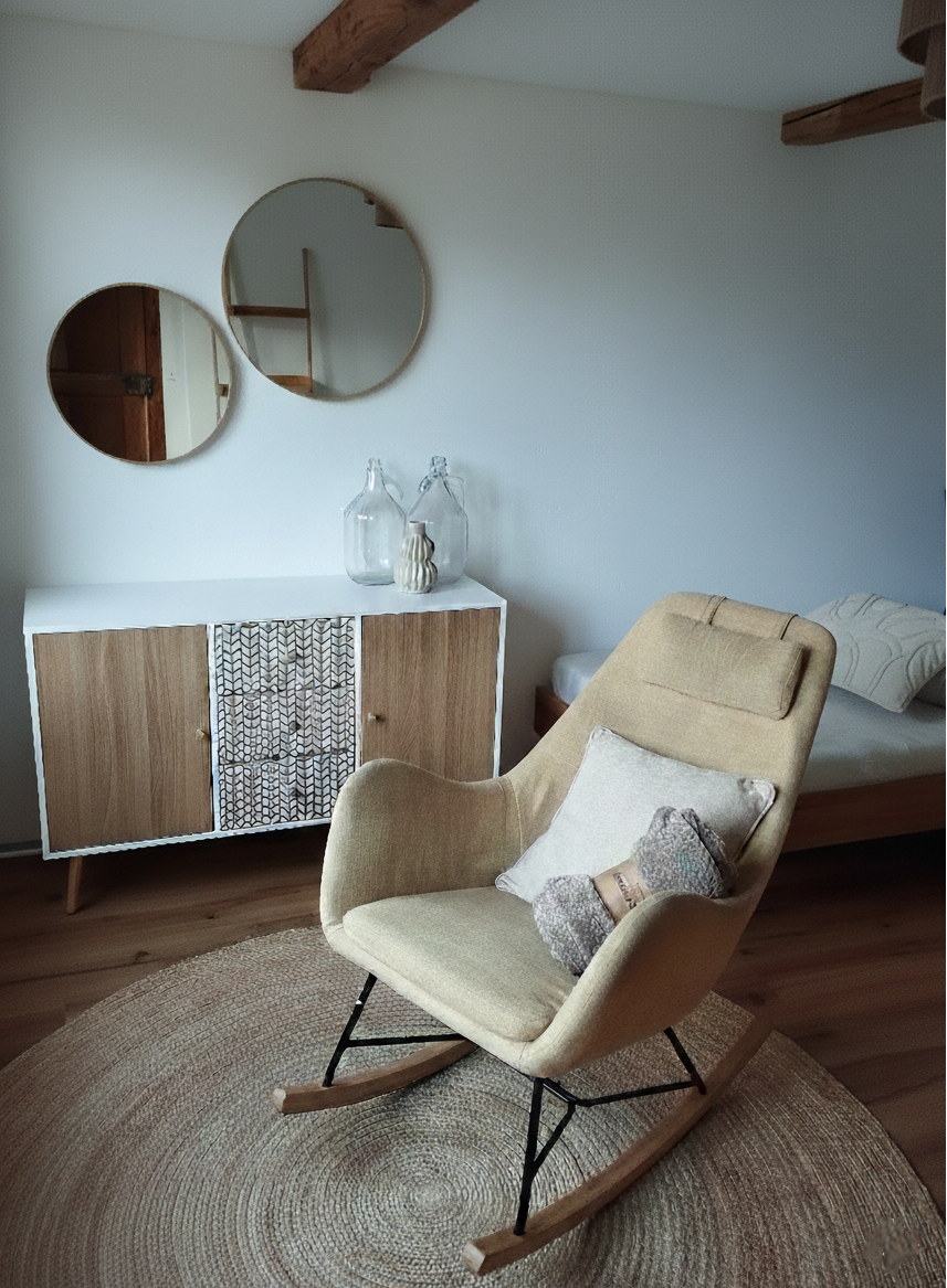 Schaukelstuhl im Schlafzimmer "Werkstatt"